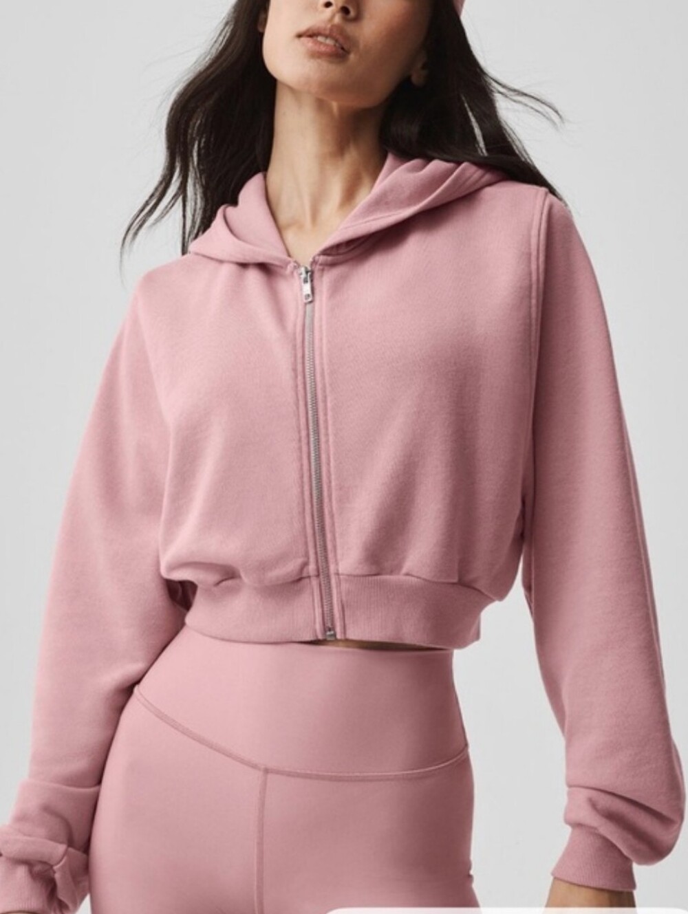 Alo Yoga Pink Sweet Escape Zip Up Cropped Hoodie Sweater Small